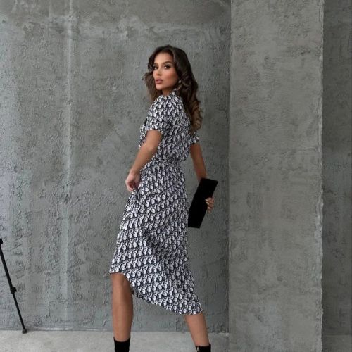 Fashion Printed Short Sleeve Women's Shirt Dresses
