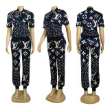 Summer Casual Printed Sports Zipper Cardigan Two-piece Set
