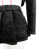 Solid Acid-washed Distressed Three Piece Skirt Set