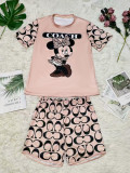 Casual O Neck Printed Letter Two Piece Short Set