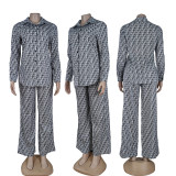 Casual Digital Printing Shirt + Pants Two Piece Set