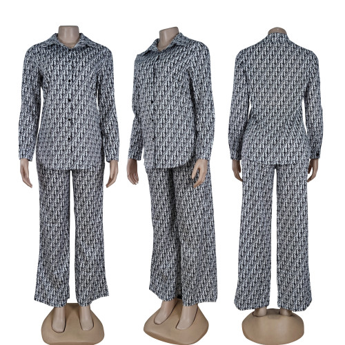 Casual Digital Printing Shirt + Pants Two Piece Set