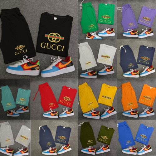 High Quality Cotton Mens Print Summer Sportswear Sweatshirts Shorts Set