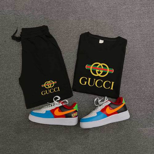 High Quality Cotton Mens Print Summer Sportswear Sweatshirts Shorts Set