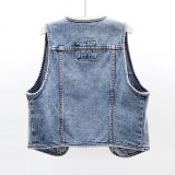Multi Pocket Denim Cropped Vest