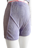 Solid Ribbed Washed Distressed Two-piece Shorts Set