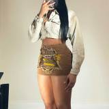 Patch Embroidered Zipper Denim Mini Skirt