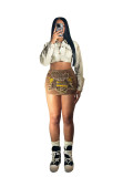 Patch Embroidered Zipper Denim Mini Skirt