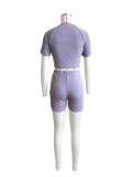 Solid Ribbed Washed Distressed Two-piece Shorts Set