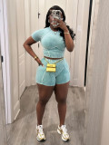 Solid Ribbed Washed Distressed Two-piece Shorts Set