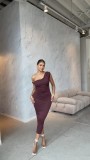 Burgundy Twisted Asymmetric Midi Dress