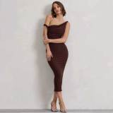Burgundy Twisted Asymmetric Midi Dress