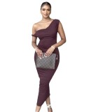 Burgundy Twisted Asymmetric Midi Dress