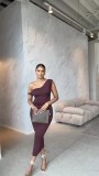 Burgundy Twisted Asymmetric Midi Dress