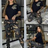 Casual Printed Short Sleeve Tops and Trousers