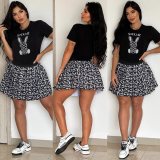 Fashion Printed Short Sleeve Skirt Set