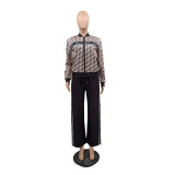 Fashion Printed Zipper Two Piece Pant Set
