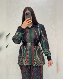 Fashion Printed Long Sleeve Spliced Two-piece Pant Set