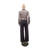 Fashion Printed Zipper Two Piece Pant Set