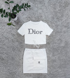 Fashion Women's Embossed Short Sleeve Skirt Set