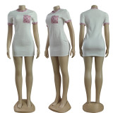 Summer White Embossed Short Sleeve Mini Dress