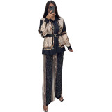 Fashion Printed Long Sleeve Spliced Two-piece Pant Set