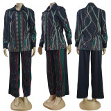 Fashion Printed Long Sleeve Spliced Two-piece Pant Set