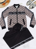 Fashion Printed Zipper Two Piece Pant Set