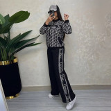Fashion Printed Zipper Two Piece Pant Set