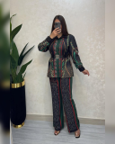 Fashion Printed Long Sleeve Spliced Two-piece Pant Set