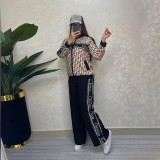 Fashion Printed Zipper Two Piece Pant Set