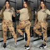 Casual Printed Short Sleeve Tops and Trousers
