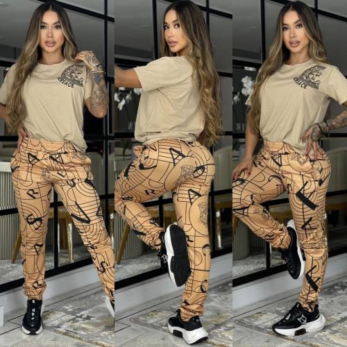 Casual Printed Short Sleeve Tops and Trousers