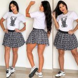 Fashion Printed Short Sleeve Skirt Set