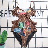 Summer Printed Straps Backless Hollow One Piece Rompers Swimwears