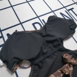 Summer Printed Straps Backless Hollow One Piece Rompers Swimwears