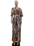 Summer V-neck Short Sleeve Irregular Stripes Print Wide-leg Pants Set