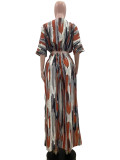 Summer V-neck Short Sleeve Irregular Stripes Print Wide-leg Pants Set