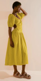 Summer Solid Lantern Sleeves Scoop Neck Short Sleeves Maxi Dress