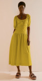 Summer Solid Lantern Sleeves Scoop Neck Short Sleeves Maxi Dress