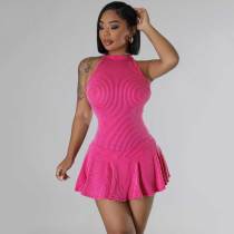 High Elastic Twist Strip Sleeveless Mini Dress (with safety pants) High Elastic Twist Strip Sleeveless Mini Dress (with safety pants)