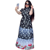 Summer Printed Turndown Neck Short Sleeve Long Dresses