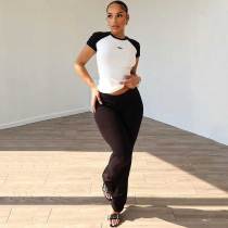 Summer Color Matching Sports Fitness Yoga Short Sleeve Trousers Set