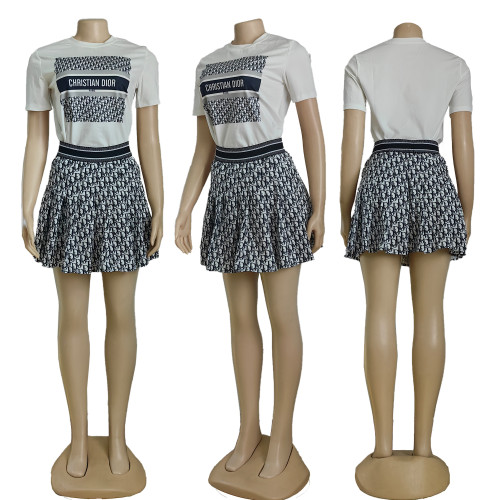 Summer Printed Short Sleeve Skirt Two-piece Set