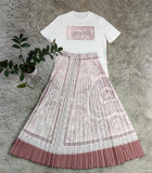 Fashion Printed Short Sleeve Top + Pleated Skirt