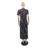 Casual High Elastic Cotton Printed Short Sleeve Maxi Dresses
