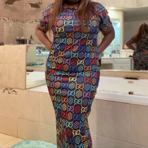 Casual High Elastic Cotton Printed Short Sleeve Maxi Dresses Casual High Elastic Cotton Printed Short Sleeve Maxi Dresses