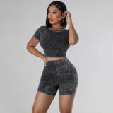 Skin-friendly Cotton Washed Distressed High-waisted Two-piece Set