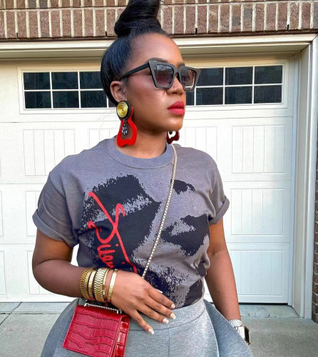 Summer Positioning Burnt Flower Print Round Neck T-shirt