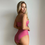 Alluring Plaid High-Waist Bikini Swimsuit